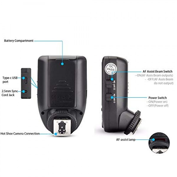 Godox Xpro-C Xpro TTL 무선 플래시 트리거(Canon 1/8000s HSS TTL-변환-수동 기능) 대형 스크린 경사 디자인 5개의 전용 그룹 버튼 11개의 사용자 정의 기능 + 12개의 컬러 필터 + 디