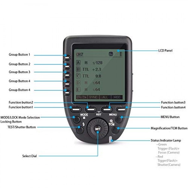 Godox Xpro-C Xpro TTL 무선 플래시 트리거(Canon 1/8000s HSS TTL-변환-수동 기능) 대형 스크린 경사 디자인 5개의 전용 그룹 버튼 11개의 사용자 정의 기능 + 12개의 컬러 필터 + 디
