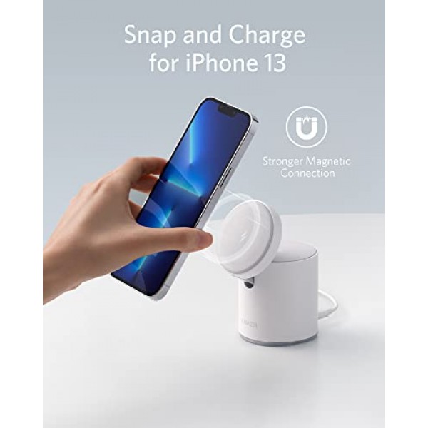 Anker 자기 무선 충전기, 20W USB-C 충전기가 포함된 623 MagGo 2-in-1 충전 스테이션, iPhone 14/14 Pro/14 Pro Max/13/13 Pro Max, AirPods Pro(돌로마이트 화이트)용