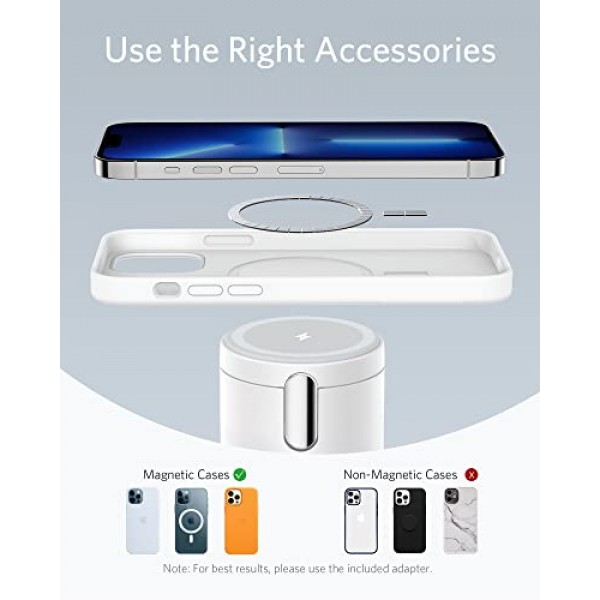 Anker 자기 무선 충전기, 20W USB-C 충전기가 포함된 623 MagGo 2-in-1 충전 스테이션, iPhone 14/14 Pro/14 Pro Max/13/13 Pro Max, AirPods Pro(돌로마이트 화이트)용