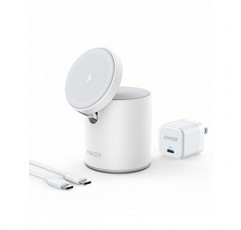 Anker 자기 무선 충전기, 20W USB-C 충전기가 포함된 623 MagGo 2-in-1 충전 스테이션, iPhone 14/14 Pro/14 Pro Max/13/13 Pro Max, AirPods Pro(돌로마이트 화이트)용