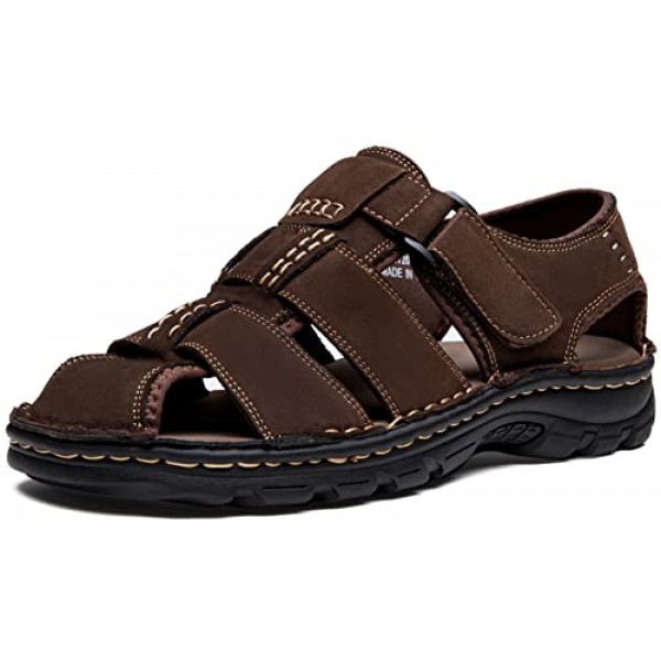 Jousen 남성용 샌들 아치 지원 캐주얼 정품 가죽 여름 야외 해변 어부 샌들 남성용
