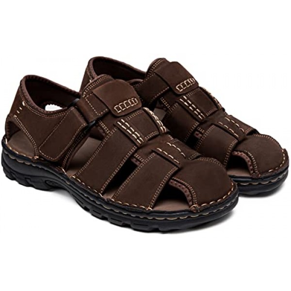 Jousen 남성용 샌들 아치 지원 캐주얼 정품 가죽 여름 야외 해변 어부 샌들 남성용