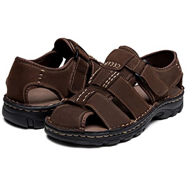 Jousen 남성용 샌들 아치 지원 캐주얼 정품 가죽 여름 야외 해변 어부 샌들 남성용