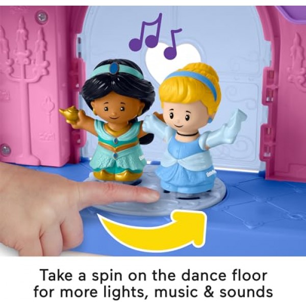 피셔프라이스 리틀 피플 유아 플레이 세트 디즈니 프린세스 마법의 조명 및 춤추는 성 뮤지컬 장난감 18세 이상용 피규어 2개 포함