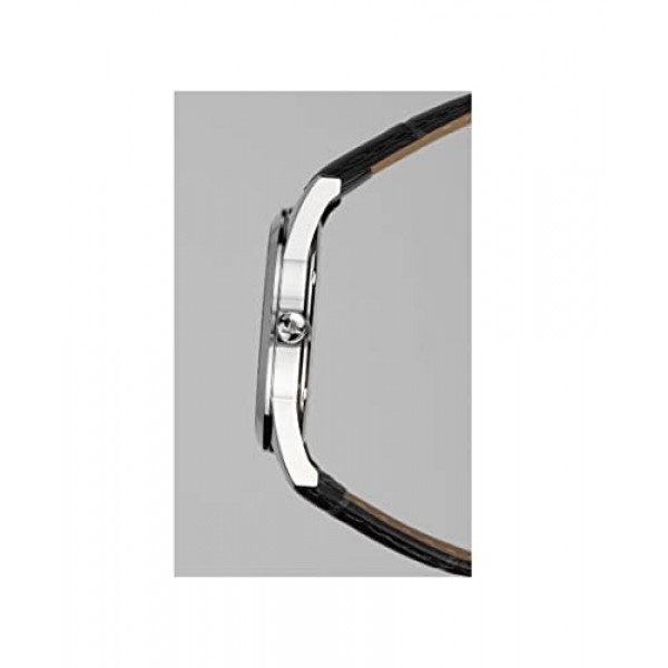 JACQUES LEMANS 남성용 시계 가죽 스트랩 솔리드 스테인레스 스틸 1-2002A, 블랙, 줄무늬