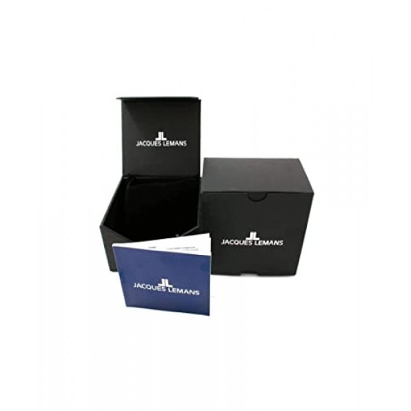 JACQUES LEMANS 남성용 시계 가죽 스트랩 솔리드 스테인레스 스틸 1-2002A, 블랙, 줄무늬