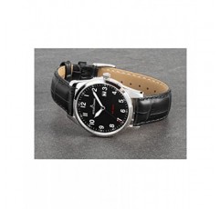 JACQUES LEMANS 남성용 시계 가죽 스트랩 솔리드 스테인레스 스틸 1-2002A, 블랙, 줄무늬