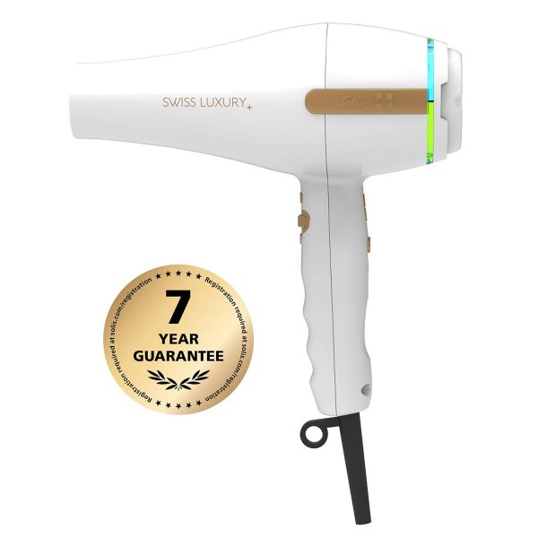 솔리스 스위스 럭셔리 3800 헤어 드라이어 화이트, 전문가용 헤어드라이어, 스위스 품질, 이온 기능, 11단계 속도 설정, 3가지 온열 기능 및 냉풍 설정 스위스 럭셔리 화