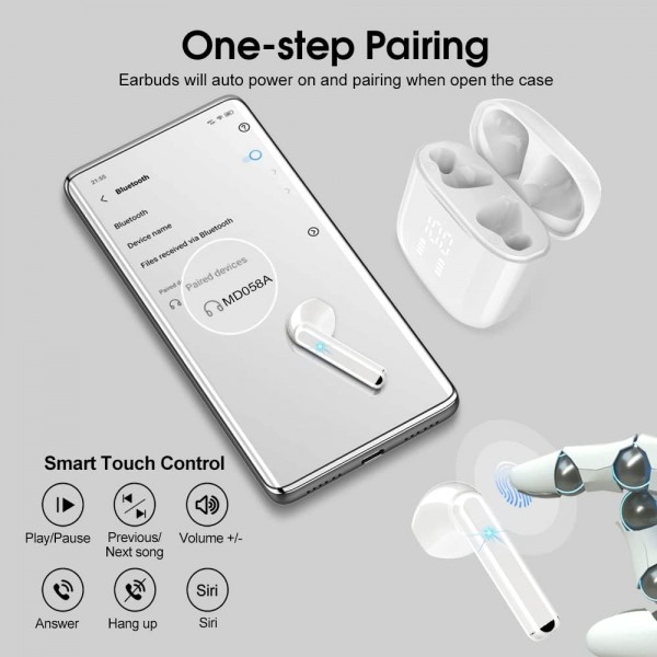 OYIB Bluetooth 5.3 헤드폰, 4개의 ENC 마이크로 무선 Bluetooth 헤드폰, 2023 새로운 몰입형 HiFi Bluetooth 헤드폰, LED 디스플레이가 있는 터치 컨트롤 이어폰, 25H, IPX7 방수 이어버