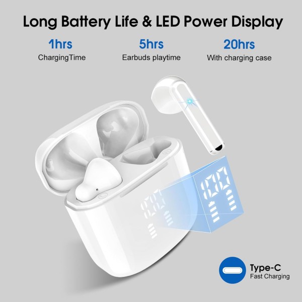 OYIB Bluetooth 5.3 헤드폰, 4개의 ENC 마이크로 무선 Bluetooth 헤드폰, 2023 새로운 몰입형 HiFi Bluetooth 헤드폰, LED 디스플레이가 있는 터치 컨트롤 이어폰, 25H, IPX7 방수 이어버