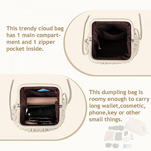 GLITZALL 여성용 클러치 지갑 및 만두 가방, 디자이너 클라우드 핸드백 및 탈부착 가능한 어깨 끈이 달린 주름 장식 가방
