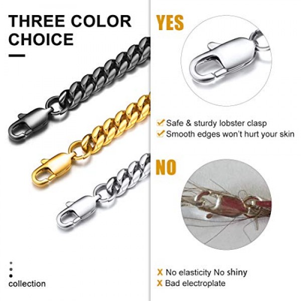 GoldChic Jewelry 스테인레스 스틸 컴팩트 쿠바 팔찌 와이드 6/10/14 mm 클래식 남성용 팔찌, 실버/골드/블랙 3가지 색상, 다양한 길이 19/21 cm, 스테인레스 스틸, 6 mm 실버 남성