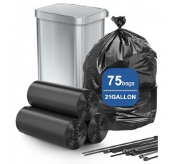 75개 주방용 21갤런 쓰레기 봉투, AYOTEE 큰 검정색 쓰레기 봉투 지퍼 타이가 있는 21갤런 쓰레기 봉투, 30