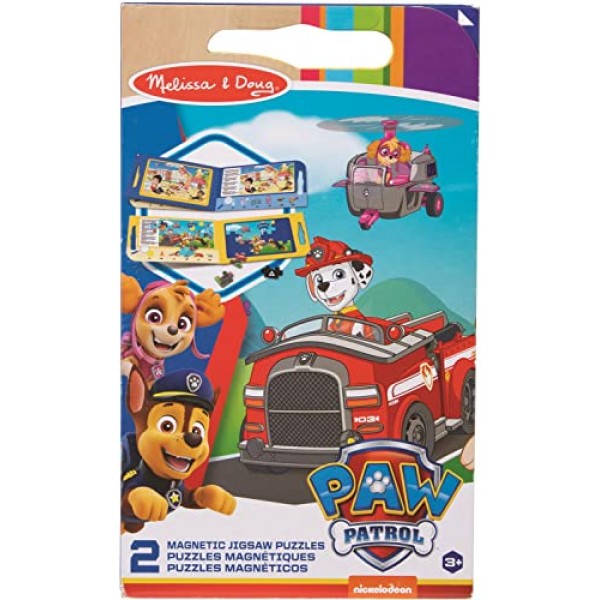Melissa & Doug PAW Patrol 자기 직소 퍼즐 2개(15피스 퍼즐 2개) 3세 이상 유아 및 어린이를 위한 PAW 순찰 테마 자기 여행 퍼즐 - FSC 인증 재료
