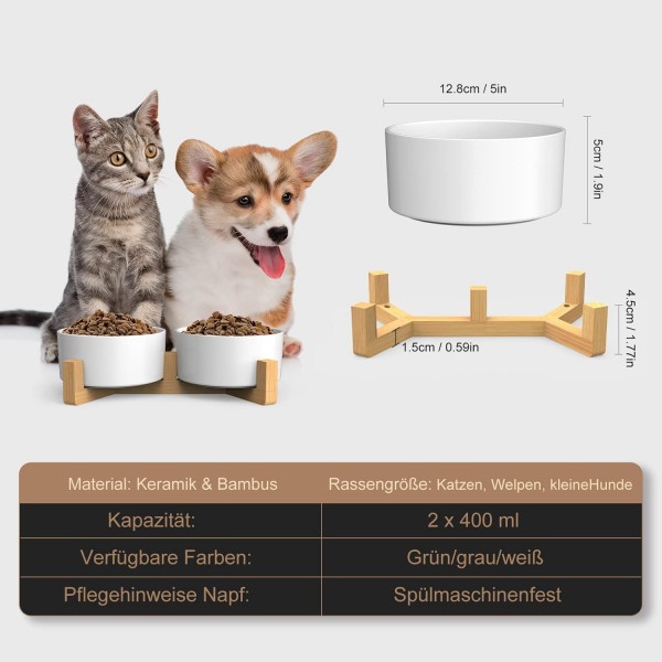 개와 고양이를 위한 대나무 받침대가 있는 AirCover 세라믹 그릇, 음식 그릇이나 물그릇, 고양이 밥그릇, 고양이 그릇 세트로 사용 가능, 미끄럼 방지, 식기세척기 사용 