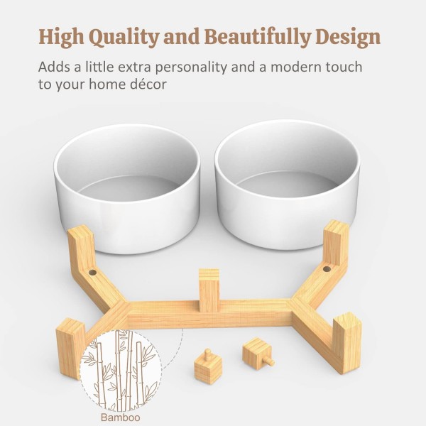 개와 고양이를 위한 대나무 받침대가 있는 AirCover 세라믹 그릇, 음식 그릇이나 물그릇, 고양이 밥그릇, 고양이 그릇 세트로 사용 가능, 미끄럼 방지, 식기세척기 사용 