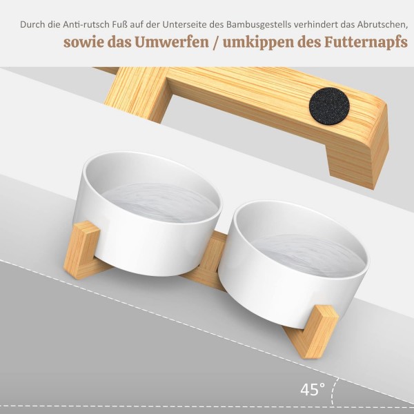 개와 고양이를 위한 대나무 받침대가 있는 AirCover 세라믹 그릇, 음식 그릇이나 물그릇, 고양이 밥그릇, 고양이 그릇 세트로 사용 가능, 미끄럼 방지, 식기세척기 사용 