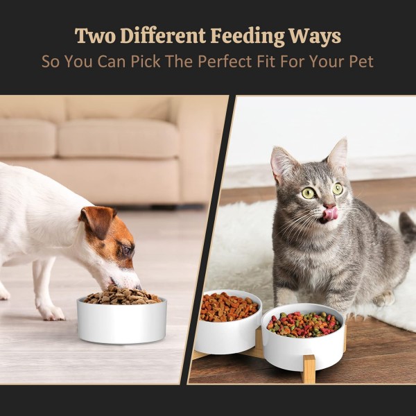 개와 고양이를 위한 대나무 받침대가 있는 AirCover 세라믹 그릇, 음식 그릇이나 물그릇, 고양이 밥그릇, 고양이 그릇 세트로 사용 가능, 미끄럼 방지, 식기세척기 사용 