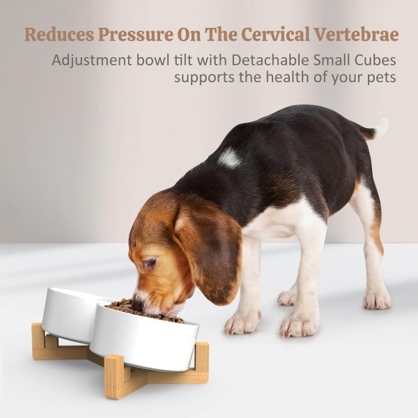 개와 고양이를 위한 대나무 받침대가 있는 AirCover 세라믹 그릇, 음식 그릇이나 물그릇, 고양이 밥그릇, 고양이 그릇 세트로 사용 가능, 미끄럼 방지, 식기세척기 사용 