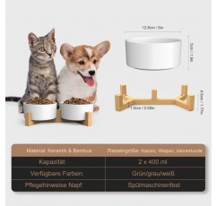개와 고양이를 위한 대나무 받침대가 있는 AirCover 세라믹 그릇, 음식 그릇이나 물그릇, 고양이 밥그릇, 고양이 그릇 세트로 사용 가능, 미끄럼 방지, 식기세척기 사용 