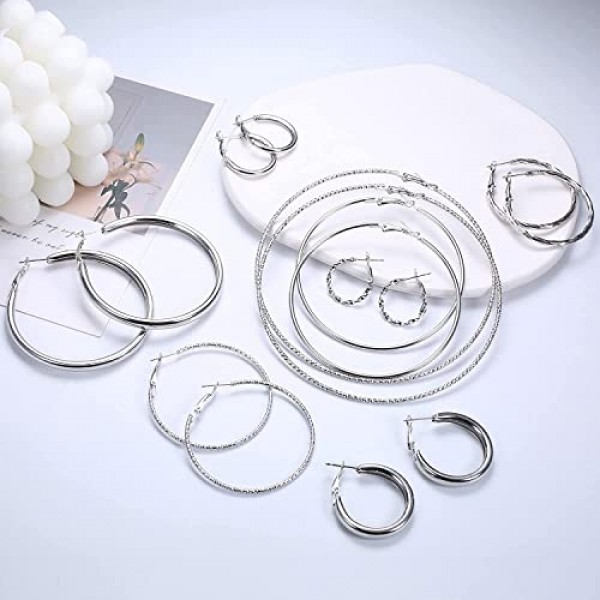 MILACOLATO 8 쌍 후프 귀걸이 여성용 골드 실버 로즈 골드 대형 소형 14 캐럿 골드 도금 피어싱 후프 귀걸이 경량 미니멀리스트 보우 허기 귀걸이 15/25/30/40/50/60/70/100mm