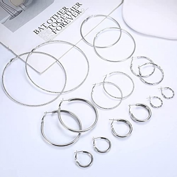 MILACOLATO 8 쌍 후프 귀걸이 여성용 골드 실버 로즈 골드 대형 소형 14 캐럿 골드 도금 피어싱 후프 귀걸이 경량 미니멀리스트 보우 허기 귀걸이 15/25/30/40/50/60/70/100mm
