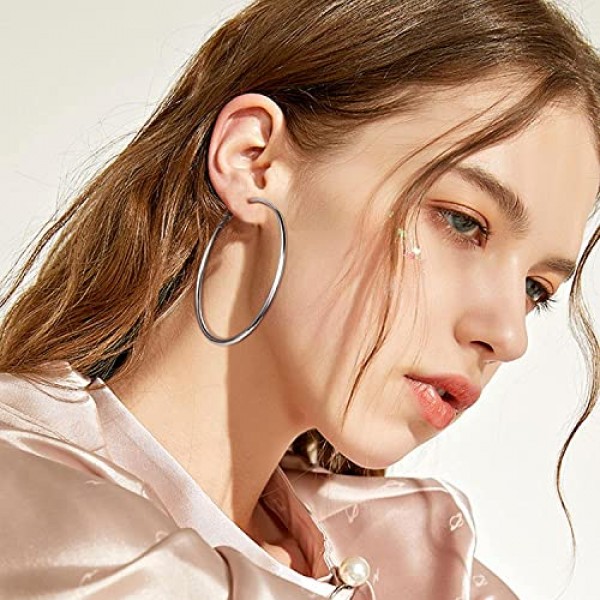 MILACOLATO 8 쌍 후프 귀걸이 여성용 골드 실버 로즈 골드 대형 소형 14 캐럿 골드 도금 피어싱 후프 귀걸이 경량 미니멀리스트 보우 허기 귀걸이 15/25/30/40/50/60/70/100mm