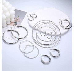 MILACOLATO 8 쌍 후프 귀걸이 여성용 골드 실버 로즈 골드 대형 소형 14 캐럿 골드 도금 피어싱 후프 귀걸이 경량 미니멀리스트 보우 허기 귀걸이 15/25/30/40/50/60/70/100mm