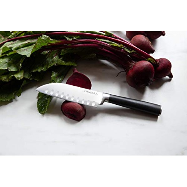 Ginsu Chikara 시리즈 단조 5피스 일식 칼 세트, 블랙 - 420J 스테인레스 스틸 주방 칼과 토피 대나무 블록이 포함된 프리미엄 칼 세트