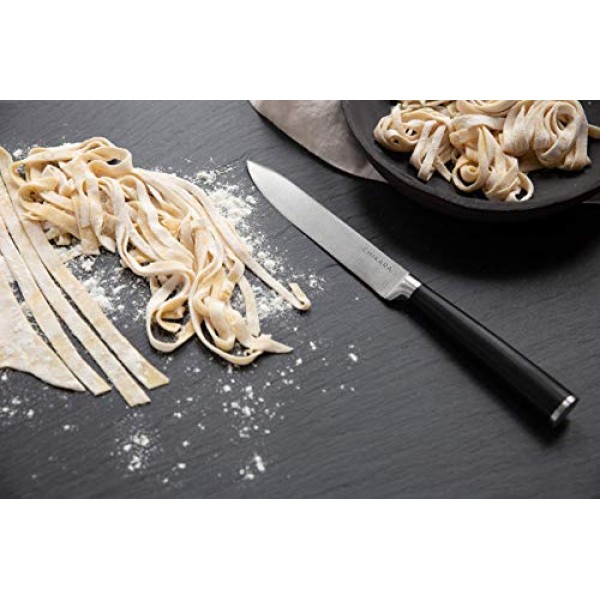 Ginsu Chikara 시리즈 단조 5피스 일식 칼 세트, 블랙 - 420J 스테인레스 스틸 주방 칼과 토피 대나무 블록이 포함된 프리미엄 칼 세트