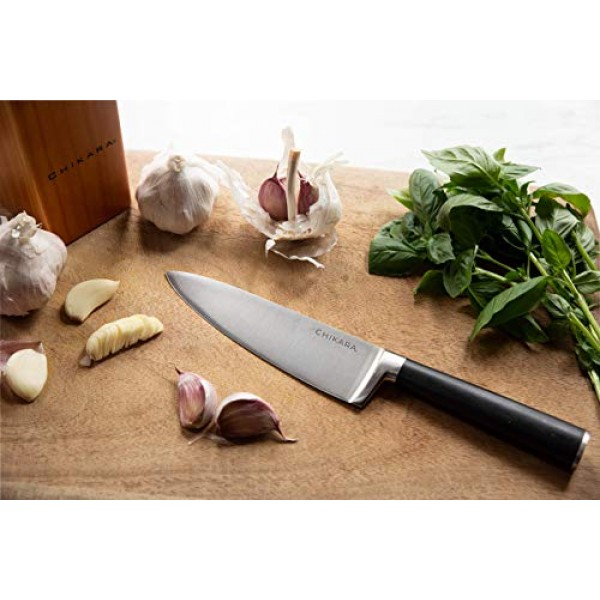 Ginsu Chikara 시리즈 단조 5피스 일식 칼 세트, 블랙 - 420J 스테인레스 스틸 주방 칼과 토피 대나무 블록이 포함된 프리미엄 칼 세트