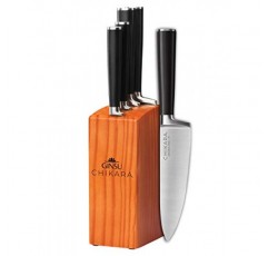 Ginsu Chikara 시리즈 단조 5피스 일식 칼 세트, 블랙 - 420J 스테인레스 스틸 주방 칼과 토피 대나무 블록이 포함된 프리미엄 칼 세트
