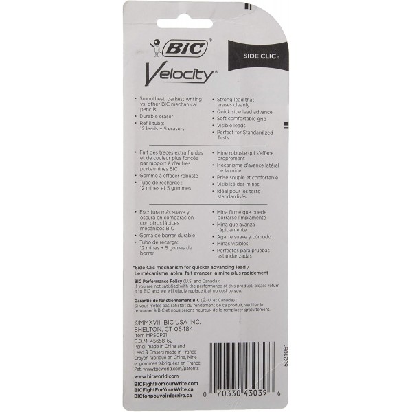 Bic Corporation MPSCP21 Velocity Slide Clic 샤프펜슬, 0.7mm, 블랙