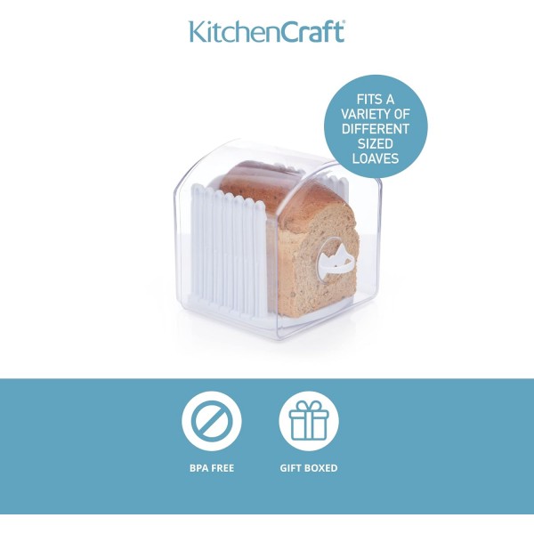 KitchenCraft Stay 신선한 빵통, 빵 슬라이서 가이드가 있는 대형 빵통, 선물 상자, 대형, 플라스틱 L 싱글