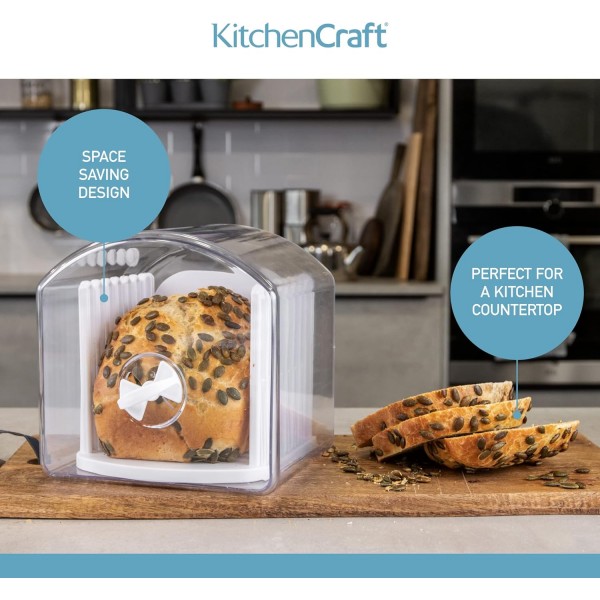 KitchenCraft Stay 신선한 빵통, 빵 슬라이서 가이드가 있는 대형 빵통, 선물 상자, 대형, 플라스틱 L 싱글