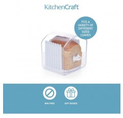 KitchenCraft Stay 신선한 빵통, 빵 슬라이서 가이드가 있는 대형 빵통, 선물 상자, 대형, 플라스틱 L 싱글