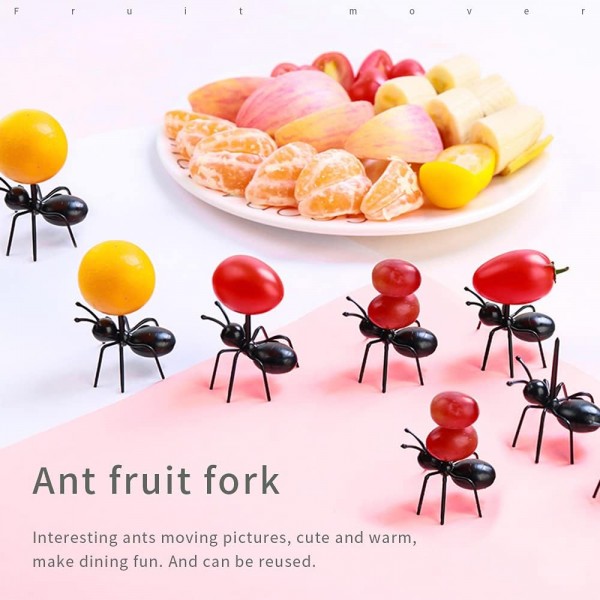 개미 이쑤시개 과일 디저트 포크, XiXiRan 재사용 식품 선택, 미니 개미 과일 포크, 과일 포크 이동, 식품 포크, 케이크/과일/파티용 과일 포크 (24개들이)