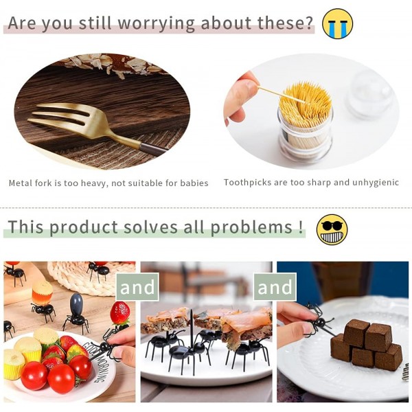 개미 이쑤시개 과일 디저트 포크, XiXiRan 재사용 식품 선택, 미니 개미 과일 포크, 과일 포크 이동, 식품 포크, 케이크/과일/파티용 과일 포크 (24개들이)