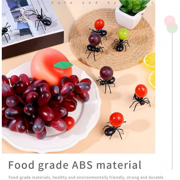 개미 이쑤시개 과일 디저트 포크, XiXiRan 재사용 식품 선택, 미니 개미 과일 포크, 과일 포크 이동, 식품 포크, 케이크/과일/파티용 과일 포크 (24개들이)