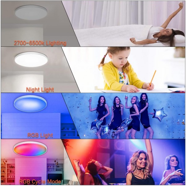 Mostop 스마트 LED 천장 조명, 원격, 앱 또는 음성 제어 기능이 있는 30W 2200LM RGB 천장 조명, 침실 복도 파티를 위한 조광 가능한 천장 조명(2.4GHz WiFi, RGB 2700K - 6500K)