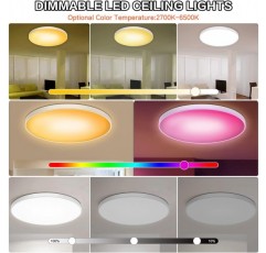Mostop 스마트 LED 천장 조명, 원격, 앱 또는 음성 제어 기능이 있는 30W 2200LM RGB 천장 조명, 침실 복도 파티를 위한 조광 가능한 천장 조명(2.4GHz WiFi, RGB 2700K - 6500K)