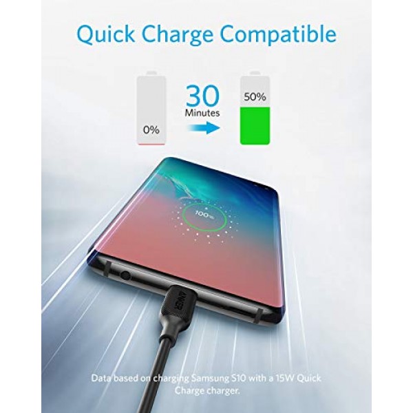 USB 타입 C 케이블, Anker Powerline III USB-A - USB-C 고속 충전 코드(10피트), Samsung Galaxy S10 S9 Plus S8 Plus, LG V20 G7 G6 G5, Sony XZ 등과 호환 가능