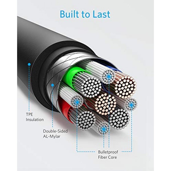 USB 타입 C 케이블, Anker Powerline III USB-A - USB-C 고속 충전 코드(10피트), Samsung Galaxy S10 S9 Plus S8 Plus, LG V20 G7 G6 G5, Sony XZ 등과 호환 가능