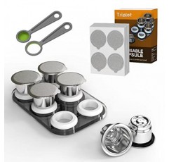 Nespresso OriginalLine용 재사용 가능한 캡슐 - 리필 가능한 커피 포드 6개, Nespresso OriginalLine 머신과 호환되는 스테인리스 스틸 컵(포드 6개 + 뚜껑 100개 + 트레이 + 리필 도구