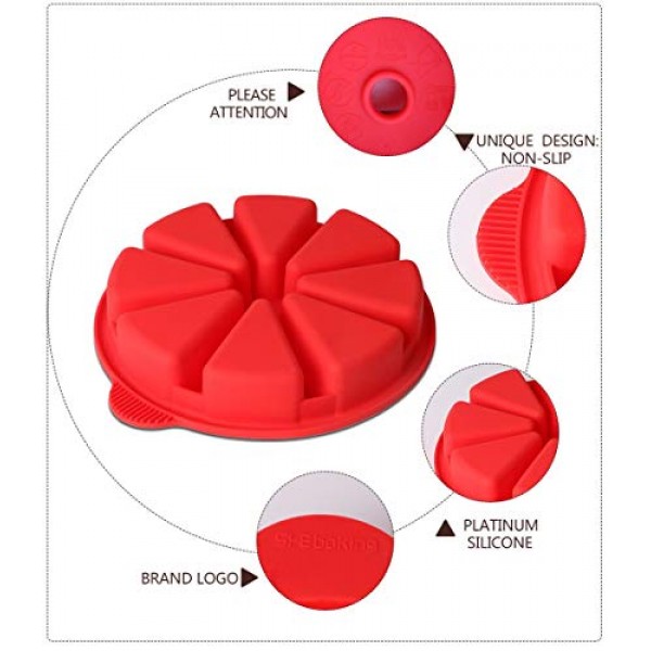 브라우니, 머핀, 컵케이크, 비누, 폴렌타 또는 비스킷(빨간색)에 완벽한 붙지 않는 콘브레드 팬 8 캐비티 파이 실리콘 몰드를 굽기 위한 SHEbaking 스콘 팬 실리콘 삼각형 