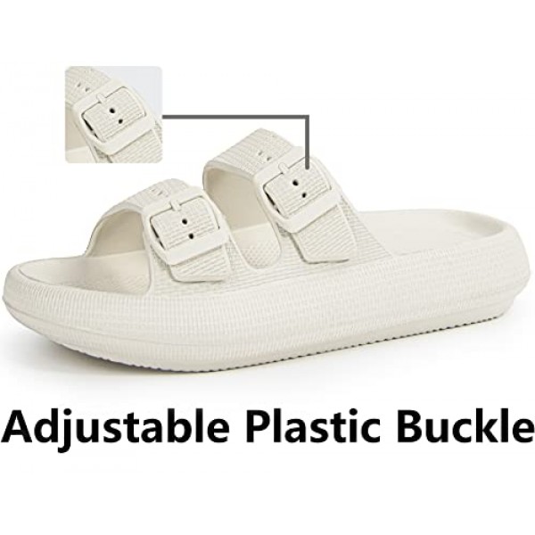 여성 및 남성용 Weweya 샌들 - 베개 슬리퍼 - 더블 버클 조절 가능 슬라이드 - EVA 플랫 샌들