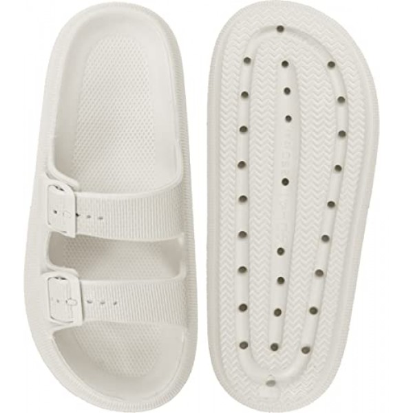 여성 및 남성용 Weweya 샌들 - 베개 슬리퍼 - 더블 버클 조절 가능 슬라이드 - EVA 플랫 샌들