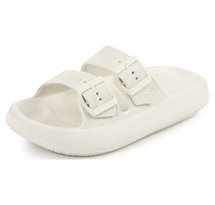 여성 및 남성용 Weweya 샌들 - 베개 슬리퍼 - 더블 버클 조절 가능 슬라이드 - EVA 플랫 샌들