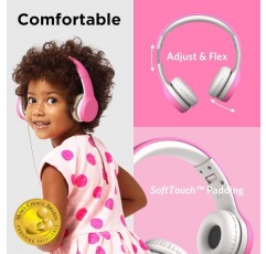 LilGadgets Connect+ Kids Premium Volume Limited 유선 헤드폰 with SharePort 및 인라인 마이크(어린이, 유아용), (분홍색, 3-7세) 분홍색
